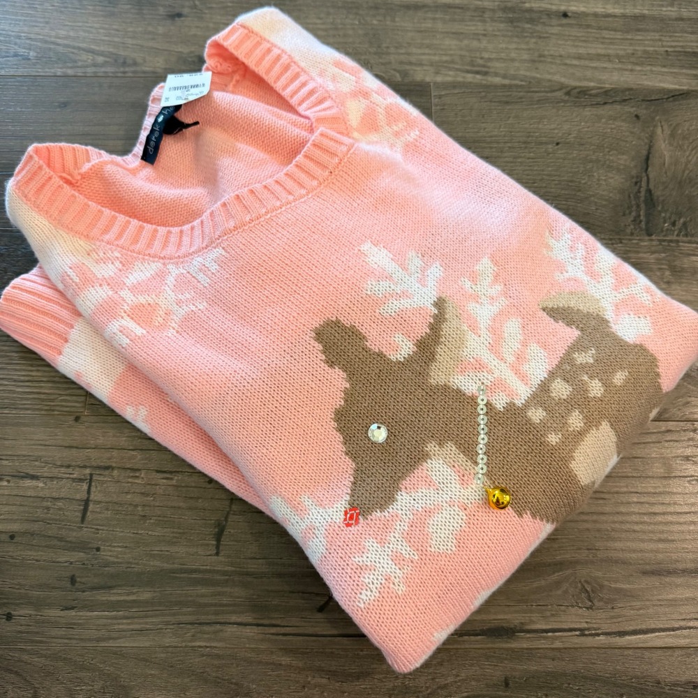 Derek‎ Heart Plus Reindeer Snowflake Pink Holiday Sweater 2X Wet Seal NWT